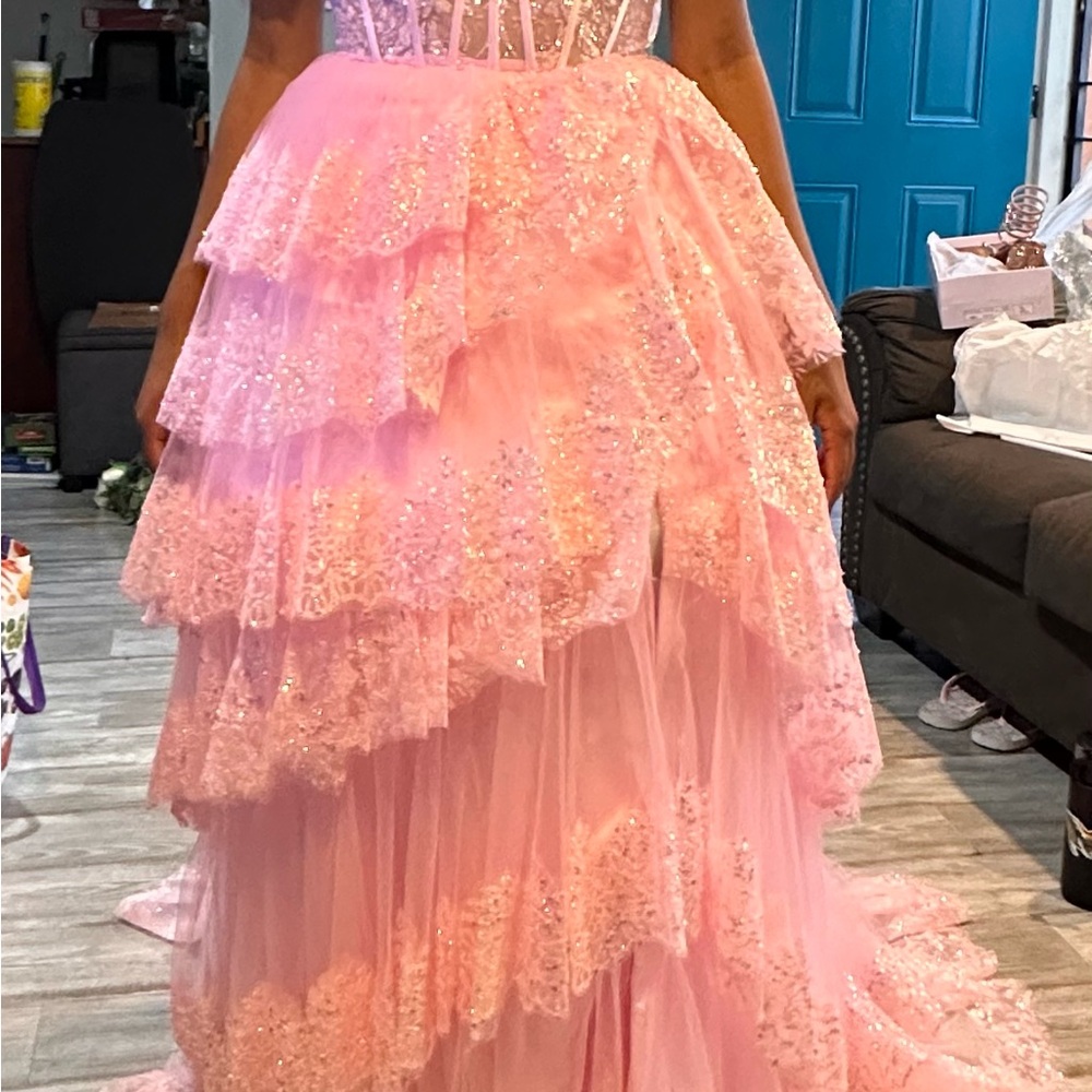 Elegant Pink Layered Gown